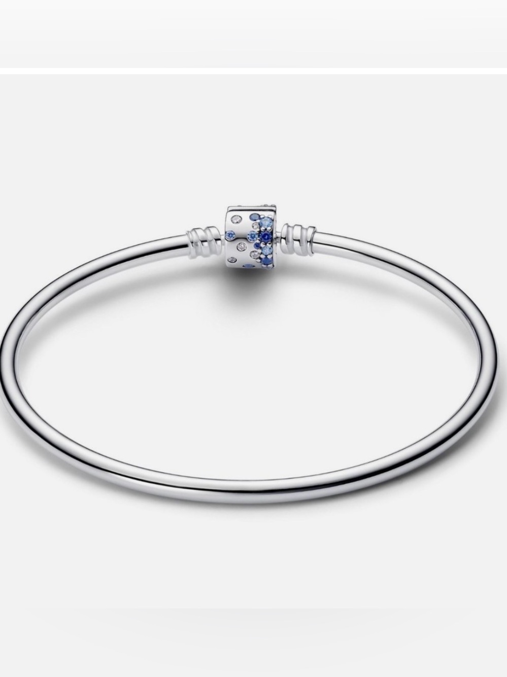 Pandora Silver Bangle Bracelet Blue Sparkle 7.5 inch